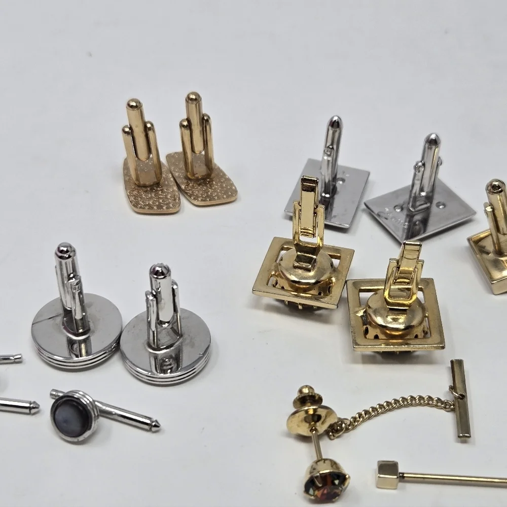 VINTAGE MENSWEAR ACCESSORY BUNDLE LOT OF 16 CUFFLINKS COLLAR BAR TIE PIN JEWELRY